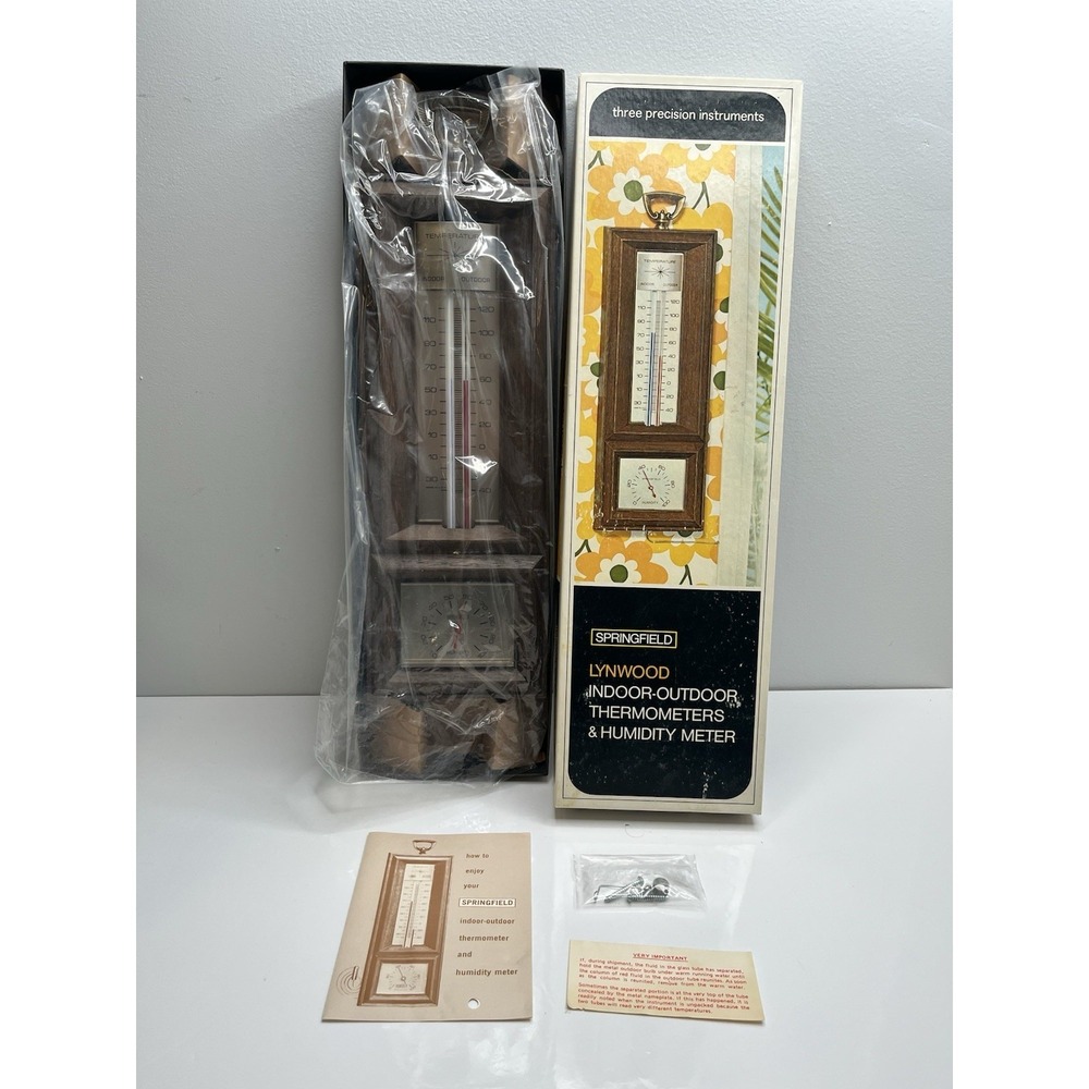 Vtg Springfield Lynwood Indoor-Outdoor Thermometers & Humidity Meter w/ Box  522